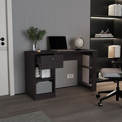 Writing Desk with One Drawer and Four Shelves, Space-Saving Home Office Desk or Workspace.