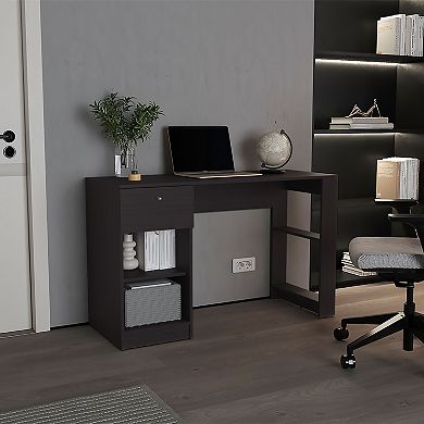 Writing Desk with One Drawer and Four Shelves, Space-Saving Home Office Desk or Workspace.