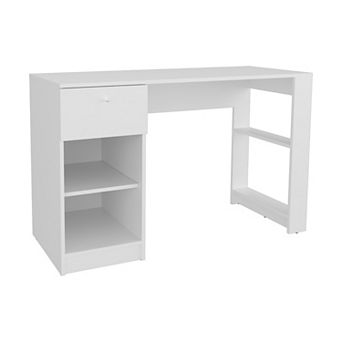 Writing Desk with One Drawer and Four Shelves, Space-Saving Home Office Desk or Workspace.