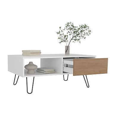 Tori 39" Wide Coffee Table With One Drawer, One Shelf, Rectangular, Living Room