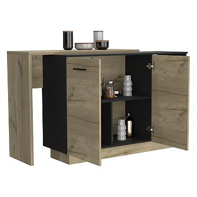 Sicilia Kitchen Island, Two External Shelves, Double Door Cabinets, Three Shelves