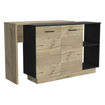 Sicilia Kitchen Island, Two External Shelves, Double Door Cabinets, Three Shelves