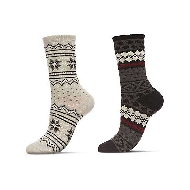 2 Pair Women's Fair Isle Cashmere Blend Fine-Gauge Crew Socks