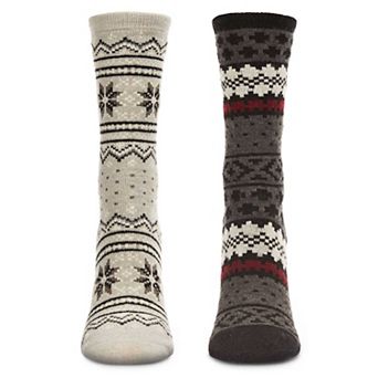 2 Pair Women's Fair Isle Cashmere Blend Fine-Gauge Crew Socks