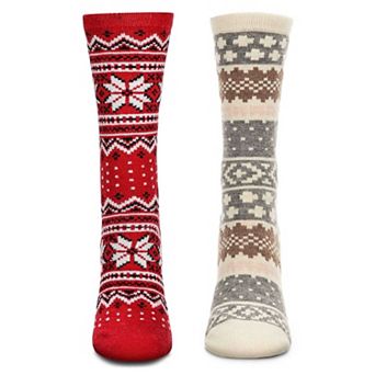 2 Pair Women's Fair Isle Cashmere Blend Fine-Gauge Crew Socks