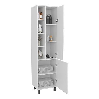 Stanton Tall Storage Cabinet With Two Doors And Three Open Shelves