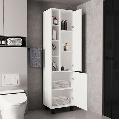 Stanton Tall Storage Cabinet With Two Doors And Three Open Shelves