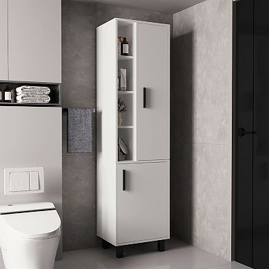Stanton Tall Storage Cabinet With Two Doors And Three Open Shelves