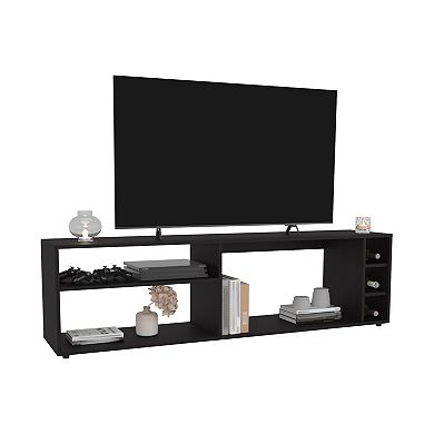Suxta 63" Wide Tv Stand With Three Open Shelves And Three Bottle Cubbies, Cable Management.