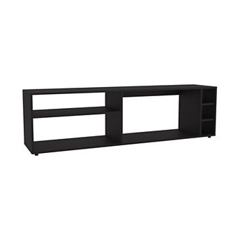 Suxta 63" Wide Tv Stand With Three Open Shelves And Three Bottle Cubbies, Cable Management.