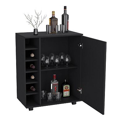Wick Bar Cart with Integrated Wine Storage, Spacious Cabinet And Smooth Rollers