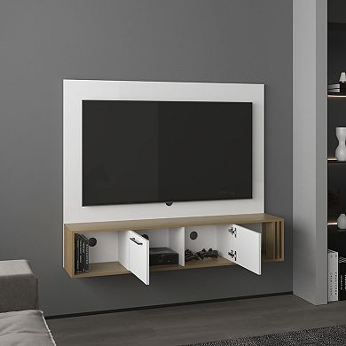 Vance 56" Wide Floating Entertainment Center With Two Cabinets , Four Shelves, Cable Management