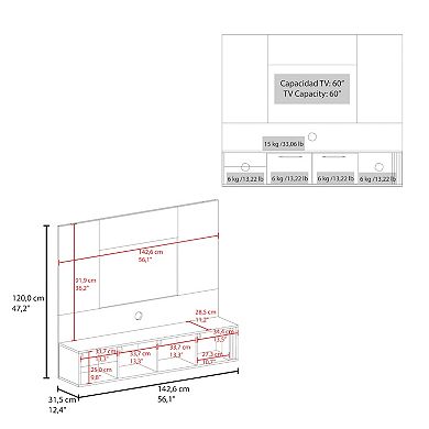 Vance 56" Wide Floating Entertainment Center With Two Cabinets , Four Shelves, Cable Management