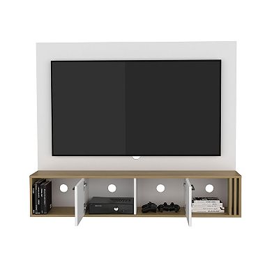 Vance 56" Wide Floating Entertainment Center With Two Cabinets , Four Shelves, Cable Management