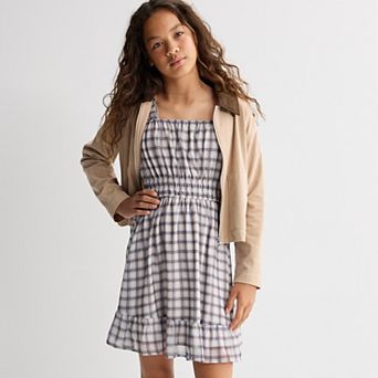 Girls 8-16 Trixxi Plaid Dress with Barn Jacket