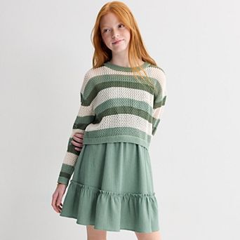 Girls 7-16 Trixxi Popover Striped Sweater with Dress
