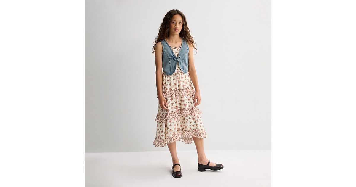 girls brown floral dress Girls Floral Tiered Dress