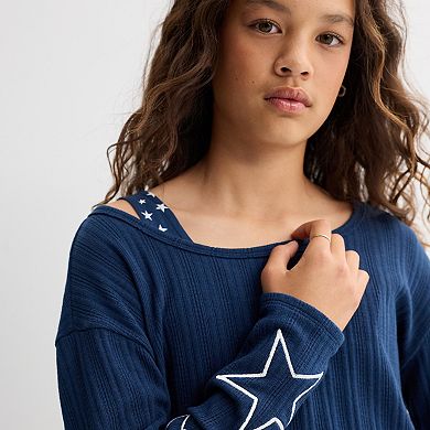 Girls 5 eyeshadow Empire Waist Midi Dress with Crew Neck Pullover Set