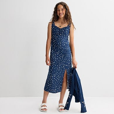 Girls 5 eyeshadow Empire Waist Midi Dress with Crew Neck Pullover Set