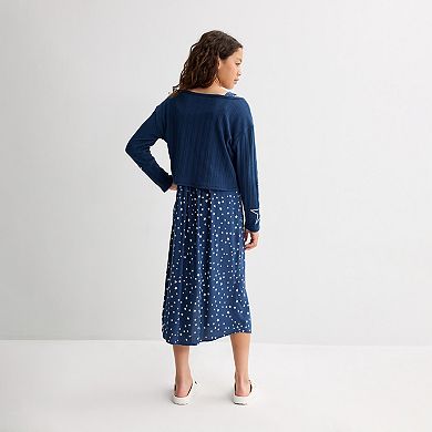 Girls 5 eyeshadow Empire Waist Midi Dress with Crew Neck Pullover Set