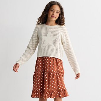 Girls 7-16 Mini Society Polka Dot Dress with Stud Icon Pullover