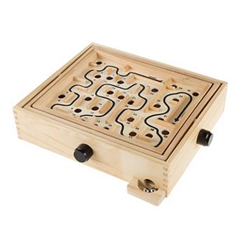 Hey! Play! Wooden Labyrinth Game with Rotating Surface & 2 Steel Marbles