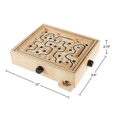 Hey! Play! Wooden Labyrinth Game with Rotating Surface & 2 Steel Marbles