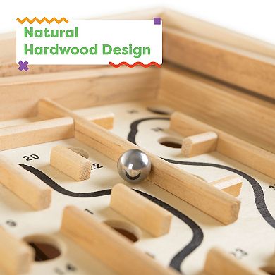 Hey! Play! Wooden Labyrinth Game with Rotating Surface & 2 Steel Marbles