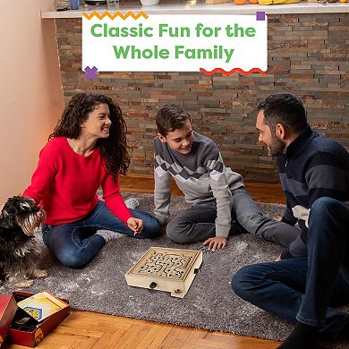 Hey! Play! Wooden Labyrinth Game with Rotating Surface & 2 Steel Marbles