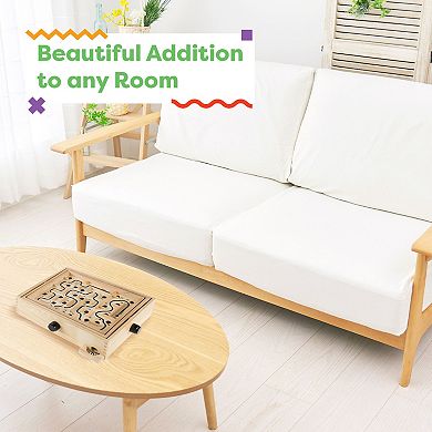 Hey! Play! Wooden Labyrinth Game with Rotating Surface & 2 Steel Marbles