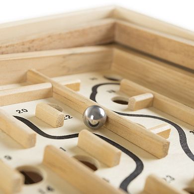 Hey! Play! Wooden Labyrinth Game with Rotating Surface & 2 Steel Marbles