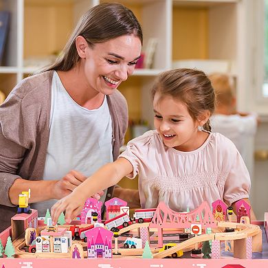 Hey! Play! 75-Piece Wooden Train Set with Table