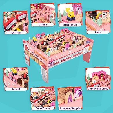 Hey! Play! 75-Piece Wooden Train Set with Table