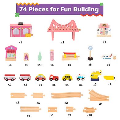 Hey! Play! 75-Piece Wooden Train Set with Table