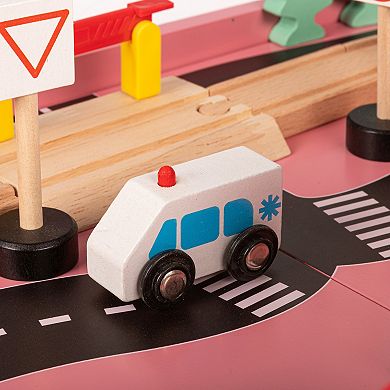 Hey! Play! 75-Piece Wooden Train Set with Table