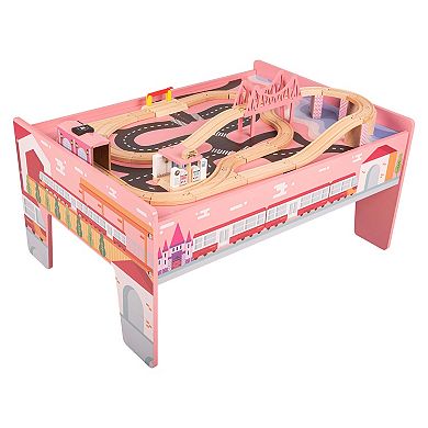 Hey! Play! 75-Piece Wooden Train Set with Table