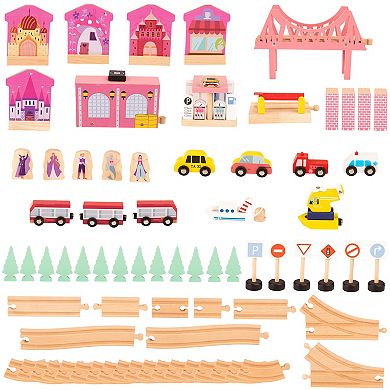 Hey! Play! 75-Piece Wooden Train Set with Table