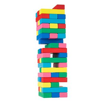 Hey! Play! Classic Wooden Blocks Stacking Game with Carrying Bag