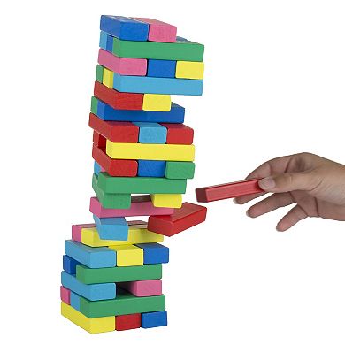 Hey! Play! Classic Wooden Blocks Stacking Game with Carrying Bag