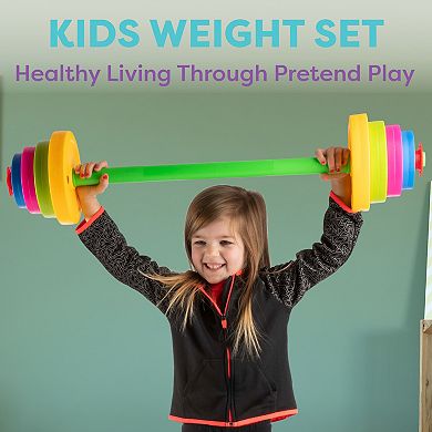 Hey! Play! Kids Weight Set with Barbell & 8 Plates