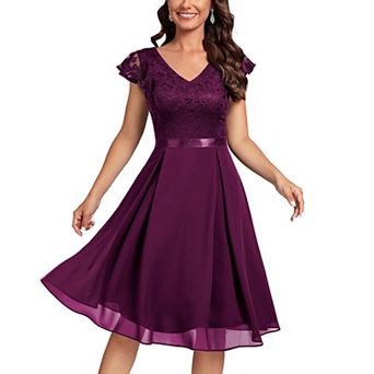 Women’S Retro V-Neck Lace Slim Classic Style Cocktail Party Dress