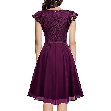Women’S Retro V-Neck Lace Slim Classic Style Cocktail Party Dress