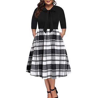 Womens Casual Business Dress with Bow Tie Neck and A-Line Fit