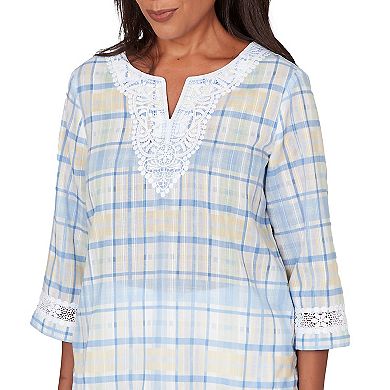 Women's Alfred Dunner Plaid Embellished Lace Top
