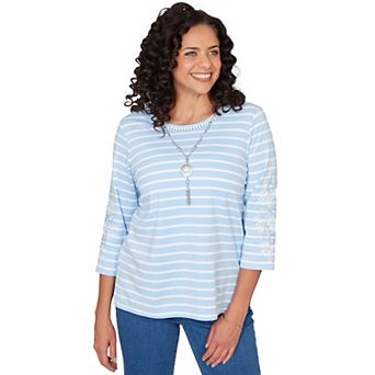Women's Alfred Dunner Embroidered Sleeve Top with Necklace