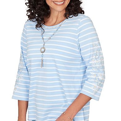 Women's Alfred Dunner Embroidered Sleeve Top with Necklace