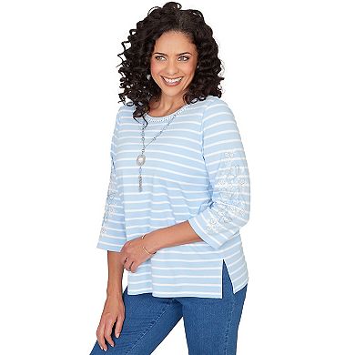 Women's Alfred Dunner Embroidered Sleeve Top with Necklace