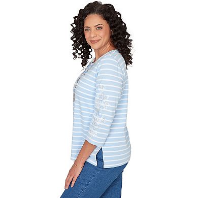 Women's Alfred Dunner Embroidered Sleeve Top with Necklace