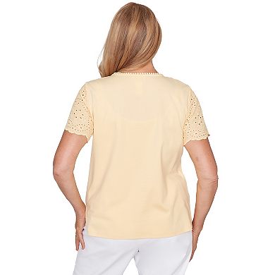 Women's Alfred Dunner Solid Eyelet Sleeve Tee with Necklace