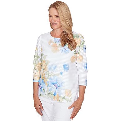 Women's Alfred Dunner Placed Floral Stripe Top